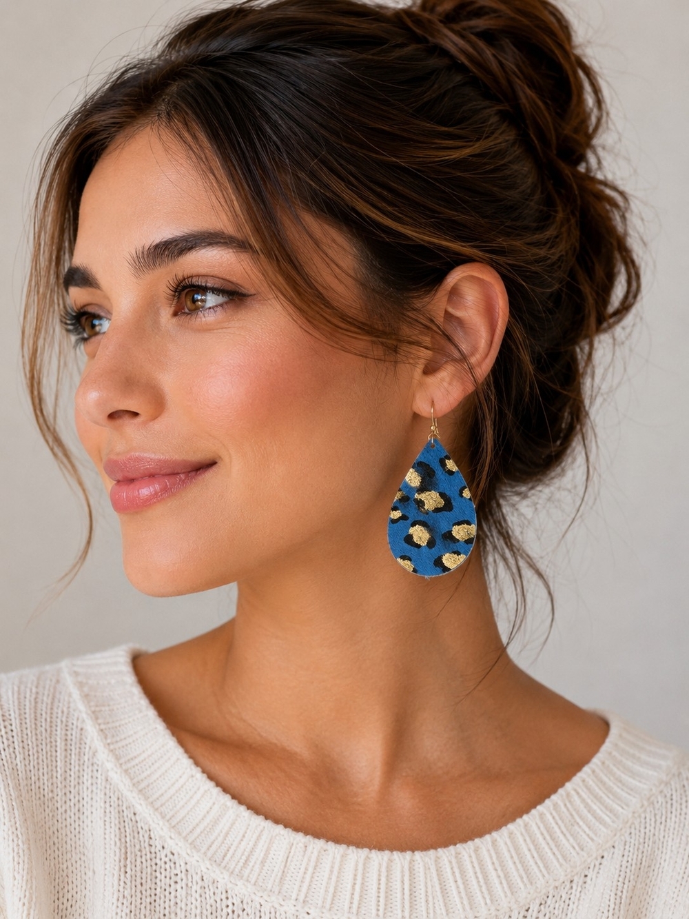 No.3 Blue & Gold Leopard Teardrop Earrings - NWT